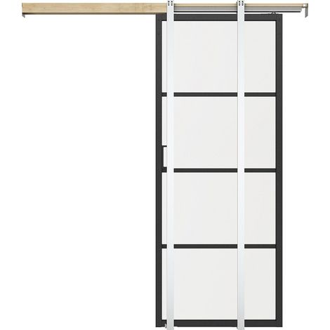 Porte coulissante avec système à galandage - aluminium et verre trempé dépoli - H205 x L93 cm - SINCA II