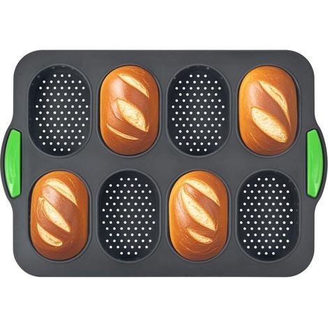 JSSEVN - Silicone bread pan, 8-grid bread pan, silicone cake pan, non-stick baking pan, French bread pan, easy to clean (1/5)