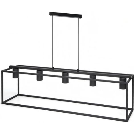 Suspension rectangulaire en métal noir, 5 points, culot E27, style moderne pour salle à manger (ampoule non incluse)