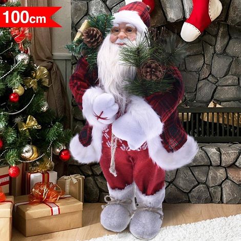 TRADE SHOP - Babbo Natale Elegante 100cm In Plastica Vestiti In Tessuto Decorazione Natalizia - (1/3)