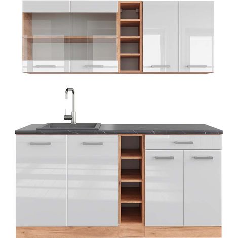 Cocina versátil R-Line, Blanco brillo intenso/roble dorado, 160 cm , ET Antracita, Vicco