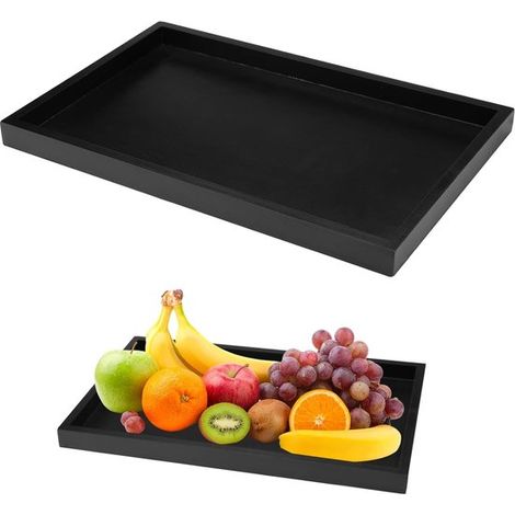 Bandeja rectangular de madera para servir - versátil y elegante - 1 pieza - negra - madera maciza - 32 x 20 x 2 cm (1/5)