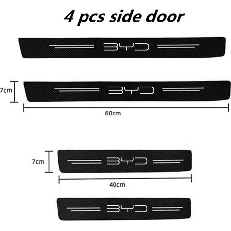 (Quatre points) Bandes de protection de seuil de porte de voiture en fibre de carbone, bande adhésive anti-rayures en caoutchouc, compatibles avec BYD Tang F3 E6, Atto Yuan Plus, Song Max F0 G3 (1/4)
