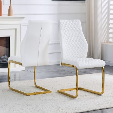 Lot de 2 chaises de salle à manger blanches en PU avec dossier haut confortable – hauteur 100 cm (1/5)