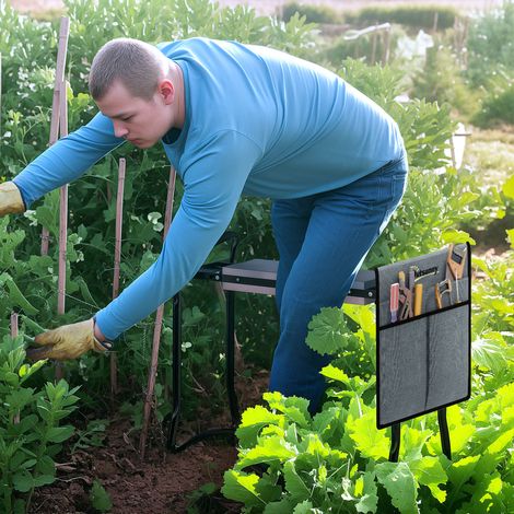 Kniebank für Gartenarbeit klappbar Gartenhocker mit Kniekissen Werkzeugtaschen bis 150 kg 58 x 28 x 49cm Grau (1/5)