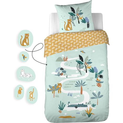 Parure de lit enfant 100% coton avec animaux à scratch