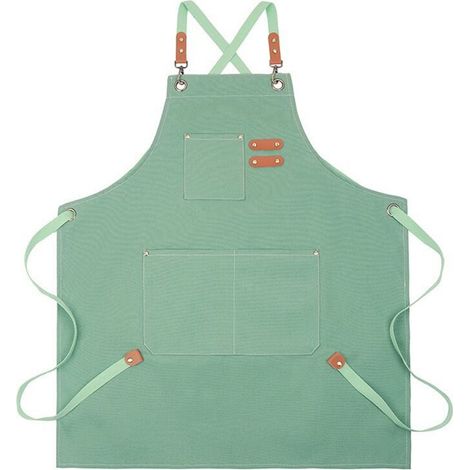 Delantales de lona modernos para el hogar, la cocina, la jardinería, el trabajo, la cocina, el restaurante, para mujeres, color verde. (1/4)
