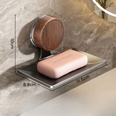 Porte-savon mural en bois de noyer gris, style nordique, sans perçage. Fixation par ventouse. Porte-savon pour salle de bain et toilettes. (1/5)