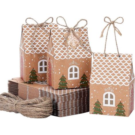 Weihnachtsgeschenkboxen aus Kraftpapier, kreative Pralinenschachteln, Geschenktüten für Mitbringsel, Partydekoration, 50er-Packung (1/5)