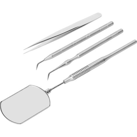 Kit d'outils pour extensions de cils en acier inoxydable : miroir d'inspection rotatif, pince à épiler, bâtonnets de préhension, argent. (1/5)