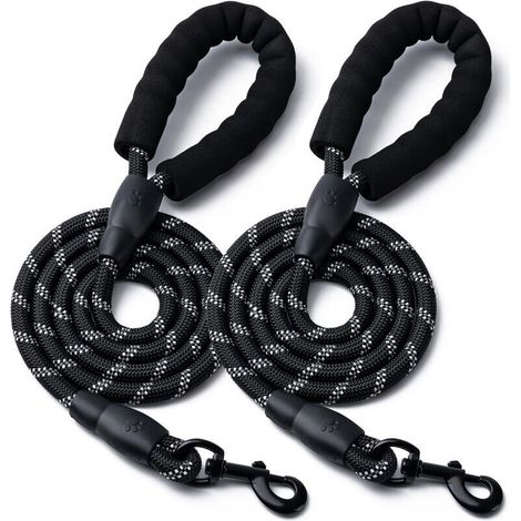 Packung mit 1,5 m langen, robusten Nylon-Hundeleinen mit bequemen, gepolsterten Griffen und reflektierender Oberfläche für kleine, mittlere und große Hunde (12 mm Durchmesser, schwarz) (1/5)