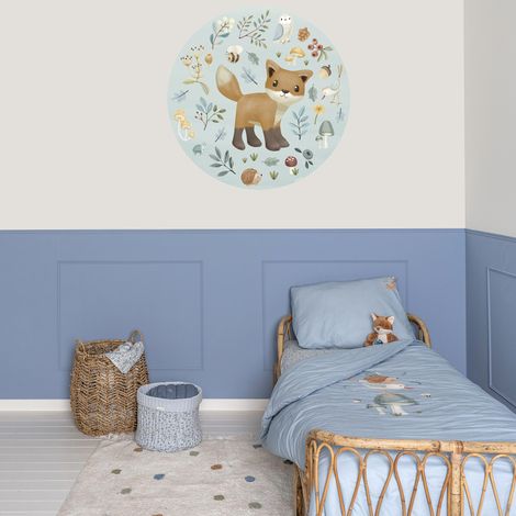 Papier peint intissé rond  Forest Friends Diamètre 100cm Bleu