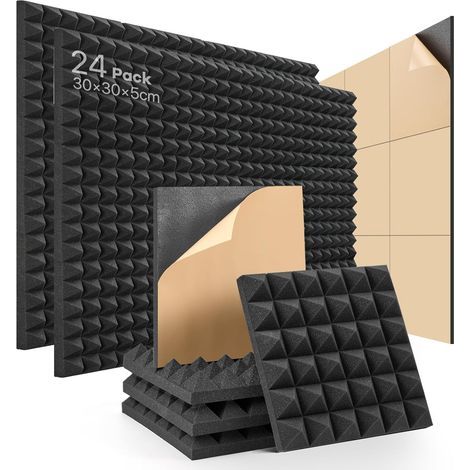 Set of 24 Self-Adhesive Acoustic Foam Panels 30x30x5cm High Density Sound Insulation for Studio Office (1/5)