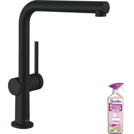 Hansgrohe – Mitigeur de cuisine noir mat – Bec en L orientable 360° – Débit 8,4 l/min – Cartouche céramique – Montage facile