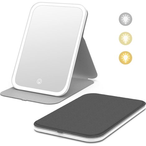 Miroir de maquillage de voyage, miroir pliable portable éclairé par LED (noir) (1/5)