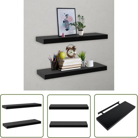 The Living Store Étagères murales flottantes 2 pcs Noir 60x20x3,8 cm - Étagères Murales - Étagères Flottantes - Rangement Mural - Décoration Murale - Meuble Design (1/5)