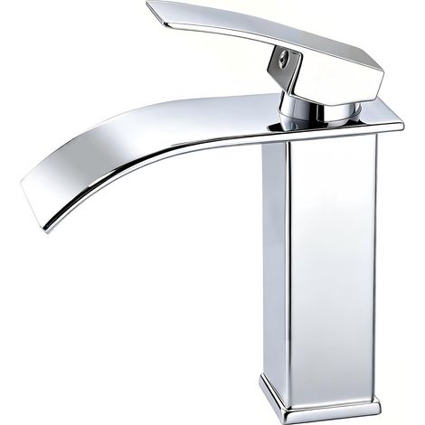 Moderne Robinet Salle de Bain Cascade, Design Elégant Robinet Lavabo, Mitigeur Cascade, Eau Chaude et Froide Disponible, Robinetterie Chromé G 3/8, Mitigeur Lavabo sans Tirette de Vidage