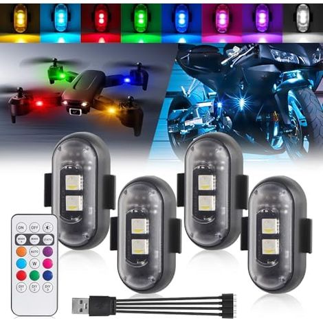 Kabellose LED-Blitzlichter mit Fernbedienung, 8 Farben, USB-Aufladung, wasserdichte LED-Leuchten für Auto, Motorrad, Fahrrad, Drohne, LKW-Innenraum, Antikollisionsschutz (4 Stück) (1/5)
