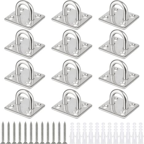 12 Pièces Plaque à Œil Inox M5, 35x30mm Crochet de Plafond en Acier Inoxydable 304 Charge 50kg, avec Vis et Chevilles, Anneau de Fixation pour Voile d'Ombrage, Hamac, Yoga, Bateau (1/5)