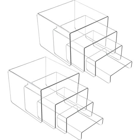 Lot de 8 rehausseurs en acrylique transparent à 4 niveaux, support multifonction en acrylique transparent pour cupcakes, cosmétiques, objets de collection (Carré) (1/5)