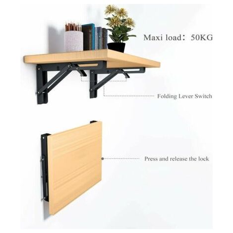 FOREHILL 2 Stück klappbare Regalträger 400 mm, klappbare Winkel, Wandregal, robuste Klappstütze, schwarz, klappbare Konsolenhalterung für Tisch- und Wandregale, Tragkraft 80 kg (1/4)