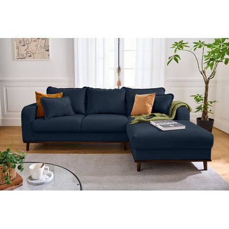 Albane - 4-sitzer ecksofa rechts - cord - schieferblau (1/5)