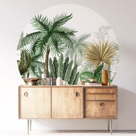 Sticker mural rond / cercle - Forêt Tropicale - Diamètre 70 cm - Adhésif + Protection BRILLANTE (1/3)