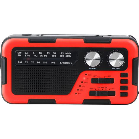 Radio d'urgence - Radio d'urgence solaire à remontage manuel - Radio - Radio à remontage manuel - Radio rechargeable - 2000 mAh - Rouge (1/4)