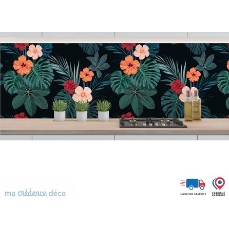 Crédence : Dessin végétation et hibiscus - Alu composite - 120 - 60 (1/3)