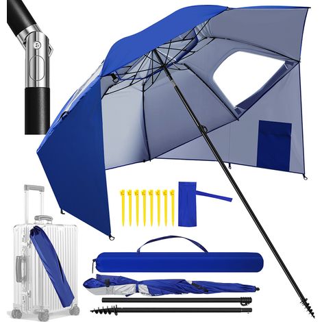 Randaco Ombrellone 2 in 1 da spiaggia e giardino UV50+ con picchetto a spirale, altezza 210 cm, Ø 220 cm, per 2–4 persone