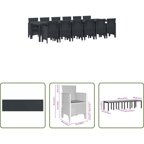 vidaXL Freiluft Essgruppe - Garten Essgruppe 13 pcs Anthrazit Polt Rattan (1/5)