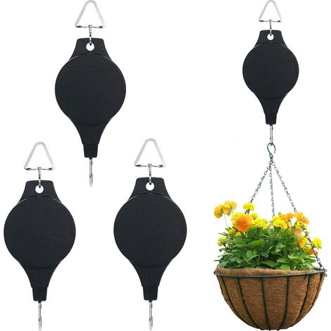 Pulley Pour Suspension De Plantes - Cordon Nylon Rétractable - Charge Maximale 10 Kg - Pour Balcon Patio Jardin Intérieur - Lot De 3 (1/5)