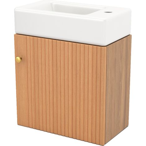 Mobile sottolavabo con 1 Anta a chiusura ammortizzata, Frontale 3D, per Bagno, in MDF, Legno Naturale (1/5)