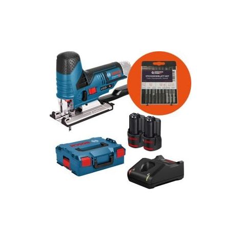 Bosch Akku-Stichsäge GST 12V-70 / 2x 2,0 Ah Akku + Ladegerät + WS24 Stichsägeblatt-Box 10tlg. Holz/Metall in L-Boxx (1/5)