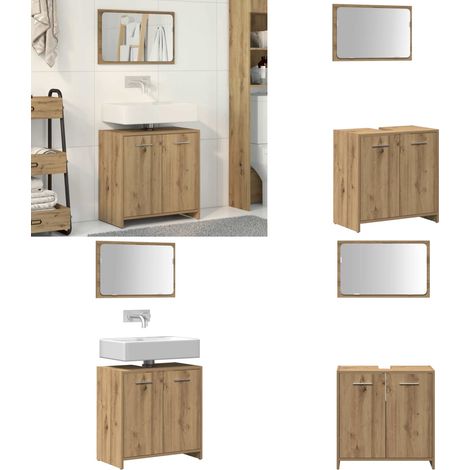 Mobile da Bagno con Specchio Rovere Artigianale Truciolato - Specchio da bagno - Mobile da bagno