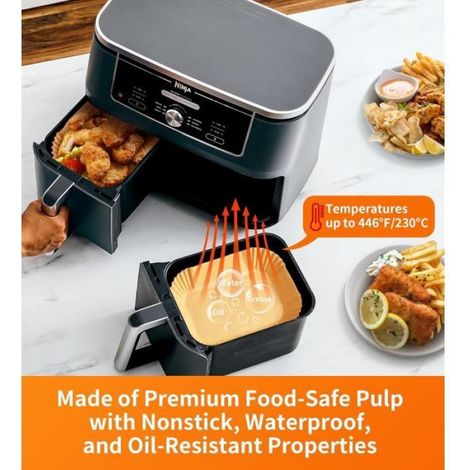 100 pcs, Papier Sulfurisé Air Fryer Accessoires pour Double Stack 22x14cm Rectangulair Paper Liners Friteuse Sans Huile Accessoires (1/4)