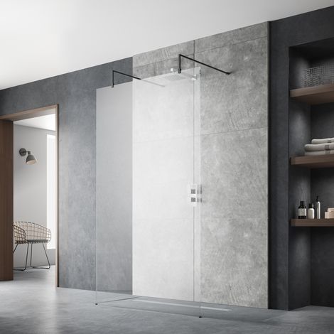 Hudson Reed Wet Room Screen with Support Arms and Feet 760mm Wide - 8mm Glass (1/4)