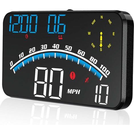 Affichage tête haute GPS pour voiture, compteur HUD HD avec vitesse MPH, boussole, altitude, distance et alerte survitesse (1/5)