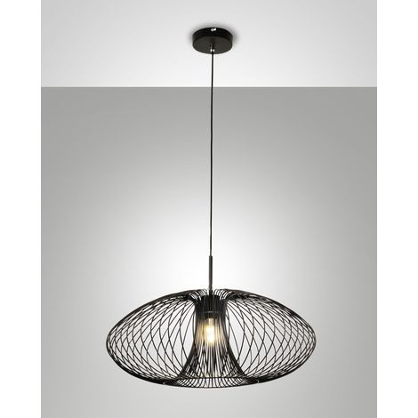 Suspension Fassa Ø60 cm en métal noir, douille E27 40 W, design industriel, classe d'isolation 1, IP20 - Éclairage intérieur