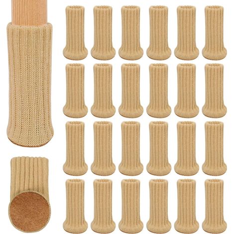 Chaussettes de protection pour pieds de chaise en maille beige (lot de 24), pour meubles et chaises. Déplacement facilité et réduction du bruit. Diamètre : 8,9 x 3,3 cm.