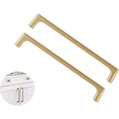 Set aus 2 Küchentürgriffen aus gebürstetem Messing, 192 mm Mittenabstand, europäischer Stil, Griff aus Zinklegierung (Schrauben inklusive) (1/5)