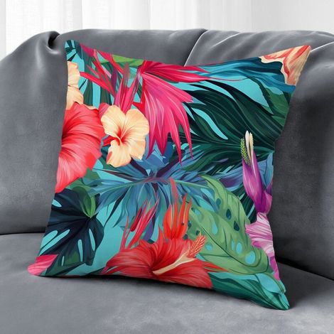 Housse de coussin fleurs papillon printemps été, décoration canapé salon intérieur extérieur style ferme,50×50cm