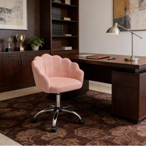 Silla de oficina giratoria regulable en altura, diseño flor, tejido efecto cachemira rosa HAVRYA (1/5)