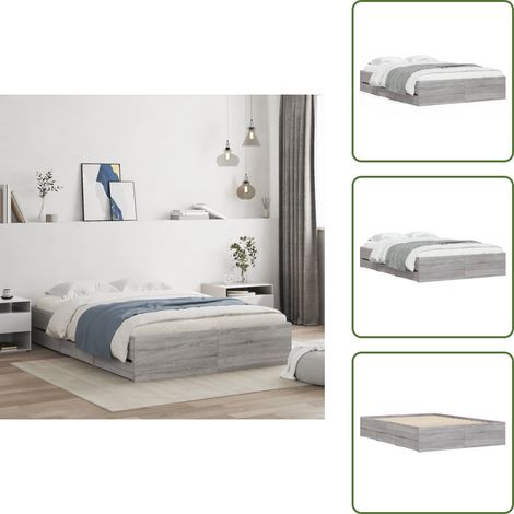 Letto in legno multistrato - vidaXL Giroletto Cassetti Grigio Sonoma 120x190 cm Legno Multistrato - Letto con doghe in compensato
