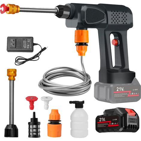 Lave-auto haute pression sans fil, pompe puissante, buses réglables, Avec 1×Batterie, Électrique (1/2)