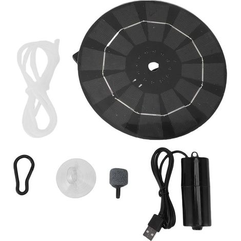 10-W-Monokristallin-USB-Solar-Teichbelüftungsgerät mit Rundpanel – Für Aquarien, Gartenteich-Luftpumpe, Set mit Schlauch, Haken und Saugnapf – Leistungsstarke Sauerstoffpumpe (1/5)