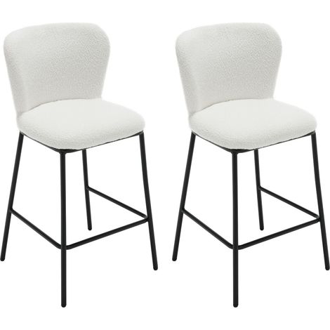 Wahson Sgabelli bar Set di 2, Moderni Sgabelli da Bar in Pelliccia, Sgabelli Cucina con Gambe in Metallo, Alti Sedie da Bar per Cucina Bancone, Bianco (1/5)