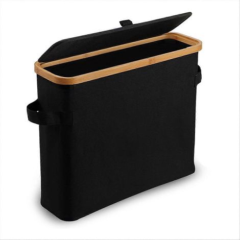 Porte-papier toilette en bambou avec couvercle en bambou noir (1/5)