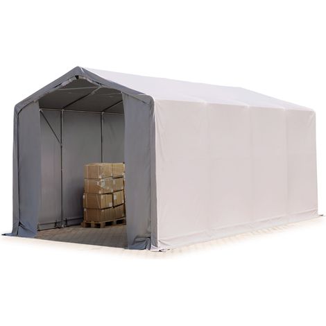 TOOLPORT Zelthalle 4x8 m Lagerzelt PRIMEtex 2300 robuste PVC Plane grau 3m Seitenhöhe mit Reißverschlusstor