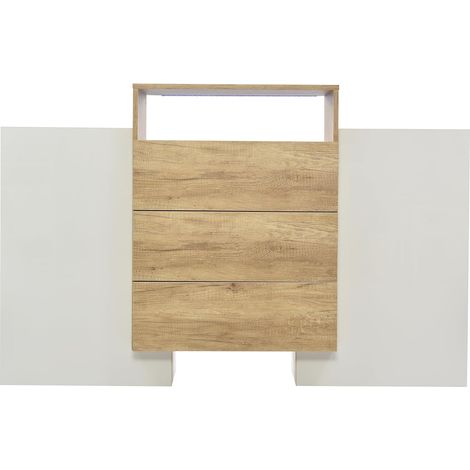 Sideboard, Moderner Kommode, Schrank 140cm, Hochglanz-Weiß und Holzfarbe, Mehrfarbige LED-Lichteffekte. Stilvolle Aufbewahrungslösung (Teilweise glänzende Oberfläche) (1/5)